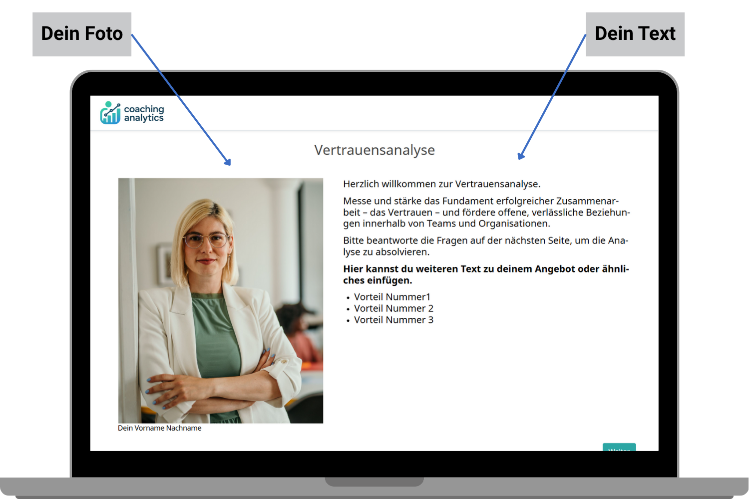 1 individuell angepasste Willkommenseite je Fragebogen